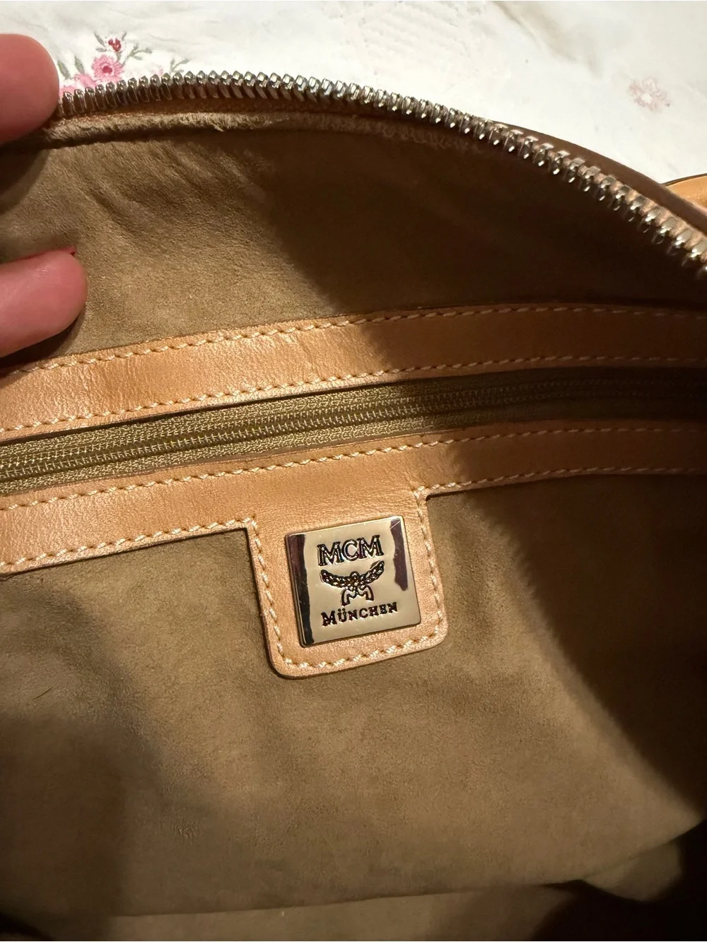 Vintage MCM Visetos Boston Bag – Cream, Pink & Tan, Silver Hardware